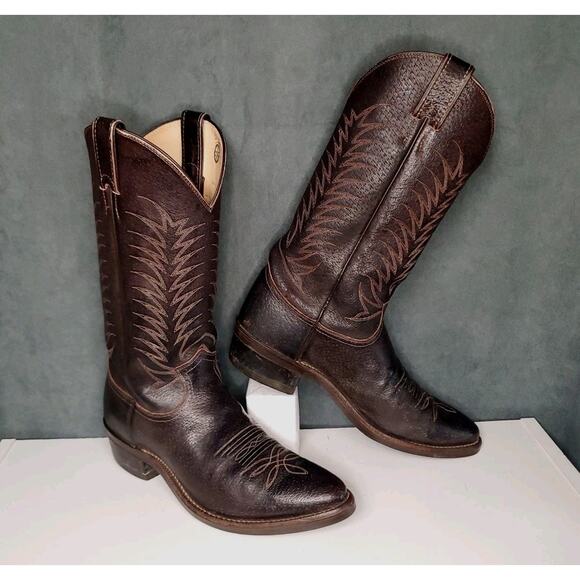 Vintage Justin 1195 Full Chocolate Glazed Pig Western Cowboy Boots US Men's 9 D - Picture 2 of 14